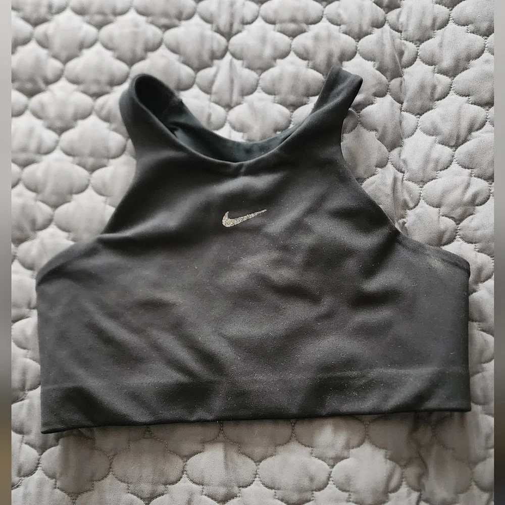 Nike Charcoal Sports Bra with Silver Logo - Picture 1 of 4